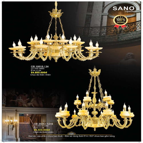 Đèn chùm đồng Sano Lighting CĐ 10015/24, CĐ 2024/12+6