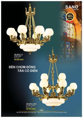 Đèn chùm đồng Sano Lighting CĐ 5013/8, CĐ 5014/8+4