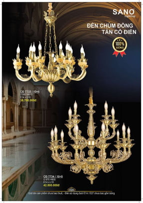 Đèn chùm đồng Sano Lighting CĐ 7733/10+6, CĐ 7734/10+5