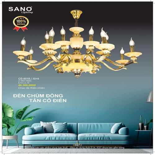 Đèn chùm đồng Sano Lighting CĐ 6018/10+6