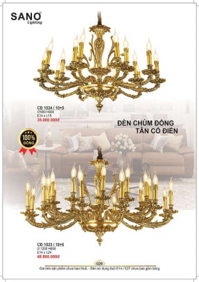 Đèn chùm đồng Sano Lighting CĐ 1024/10+5, CĐ 1023/18+6