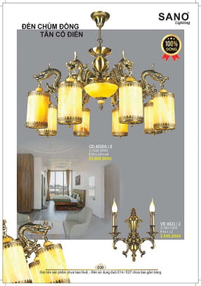 Đèn chùm đồng Sano Lighting CĐ 4020A/8, VĐ 4023/2