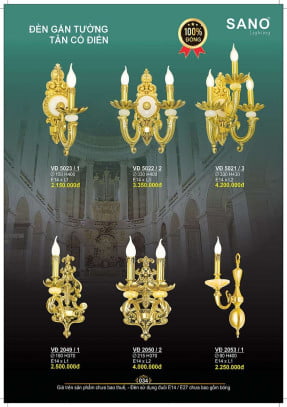 Đèn vách đồng Sano Lighting VĐ 5023/1, VĐ 5022/2, VĐ 5021/3, VĐ 2049/1, VĐ 2050/2, VĐ 2053/1
