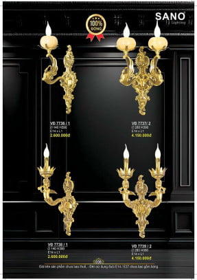Đèn vách đồng Sano Lighting VĐ 7736/1, VĐ 7737/2, VĐ 7738/1, VĐ 7739/2