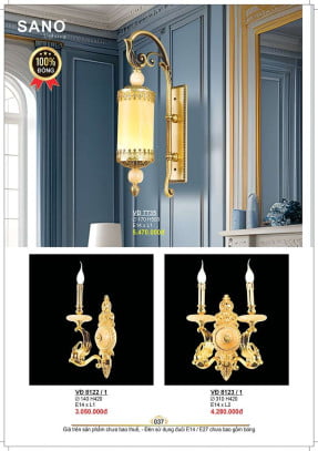 Đèn vách đồng Sano Lighting VĐ 7735, VĐ 8122/1, VĐ 8123/1