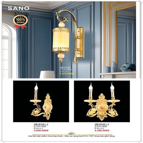 Đèn vách đồng Sano Lighting VĐ 7735, VĐ 8122/1, VĐ 8123/1