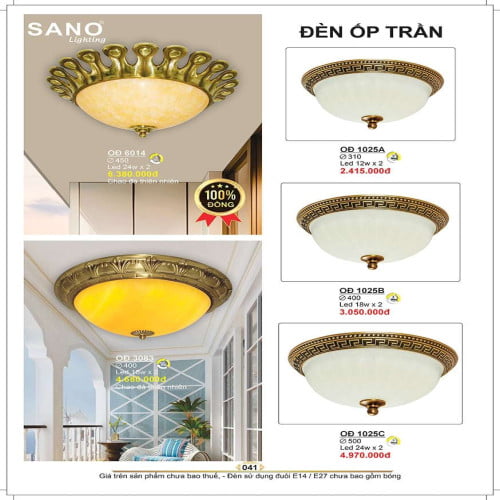 Đèn ốp trần đồng Sano Lighting OĐ 6014, OĐ 3083, OĐ 1025A, OĐ 1025B, OĐ 1025C