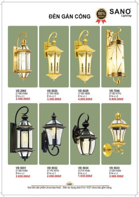 Đèn vách đồng Sano Lighting VĐ 2065, VĐ 5030, VĐ 5029, VĐ 7046, VĐ 5031, VĐ 5032, VĐ 5034, VĐ 5033