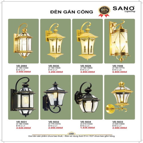 Đèn vách đồng Sano Lighting VĐ 2065, VĐ 5030, VĐ 5029, VĐ 7046, VĐ 5031, VĐ 5032, VĐ 5034, VĐ 5033