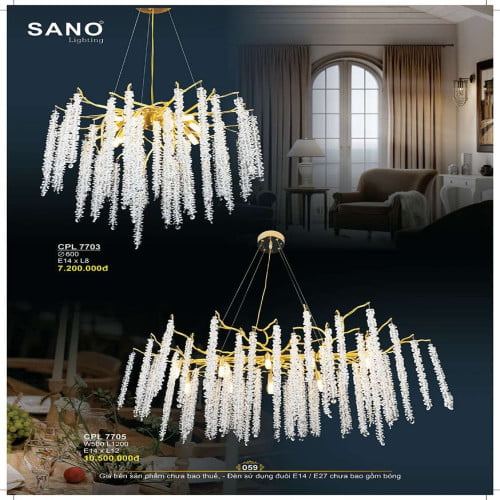 Đèn chùm pha lê Sano Lighting CPL 7703, CPL 7705