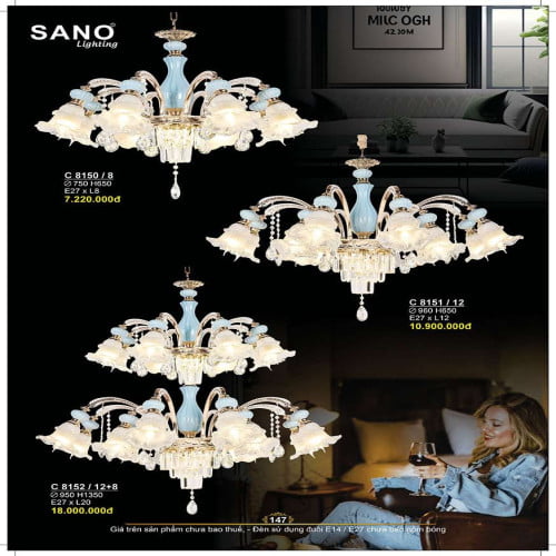 Đèn chùm Sano Lighting C 8150/8, C 8151/12, C 8152/12+8
