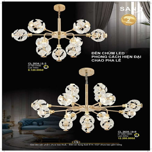 Đèn chùm Sano Lighting CL 2634/6+3, CL 2635/8+8