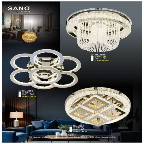 Đèn mâm pha lê Sano Lighting ML 2665, ML 2666, ML 2667