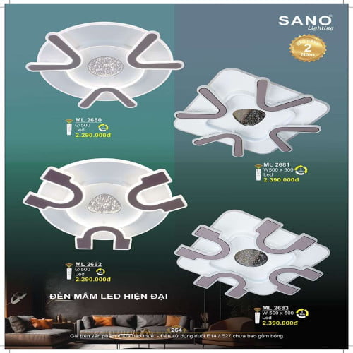 Đèn mâm ốp trần Sano Lighting ML 2680, ML 2681, ML 2682, ML 2683