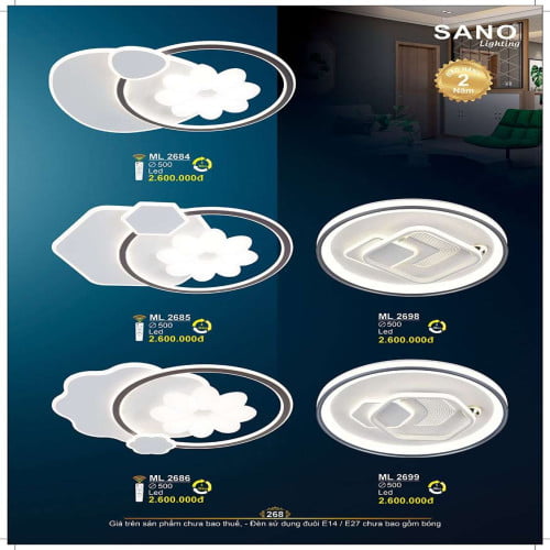 Đèn mâm ốp trần Sano Lighting ML 2684, ML 2685, ML 2686, ML 2698, ML 2699