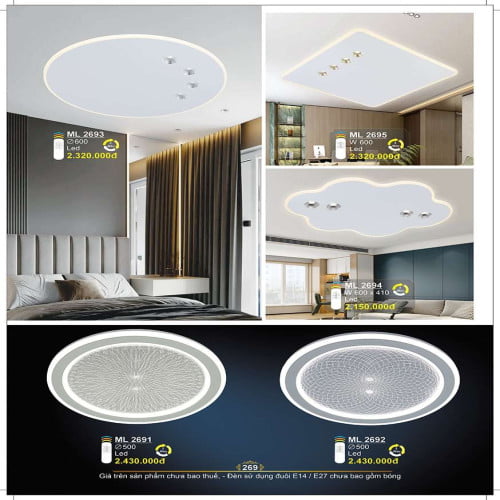 Đèn mâm ốp trần Sano Lighting ML 2693, ML 2694, ML 2695, ML 2691, ML 2692