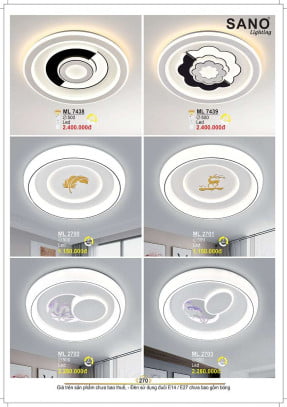 Đèn mâm ốp trần Sano Lighting ML 7438, ML 7439, ML 2700, ML 2701, ML 2702, ML 2703
