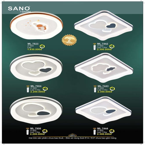 Đèn mâm ốp trần Sano Lighting ML 7823, ML 7904, ML 7906, ML 7442, ML 7443, ML 7444