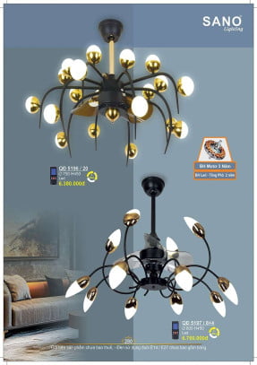 Quạt trần Sano Lighting QĐ 5196/20, Q 5197/8+4