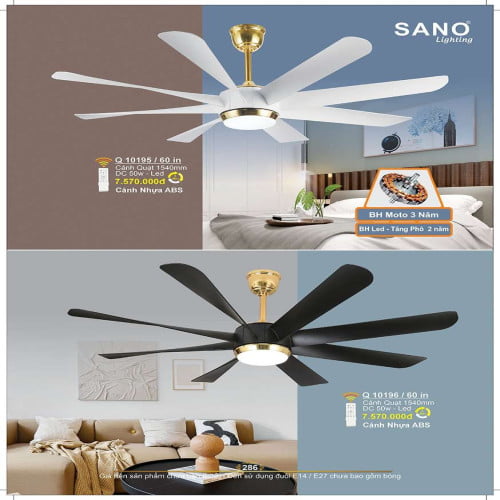 Quạt trần Sano Lighting Q 10195/60 in, Q 10196/60 in