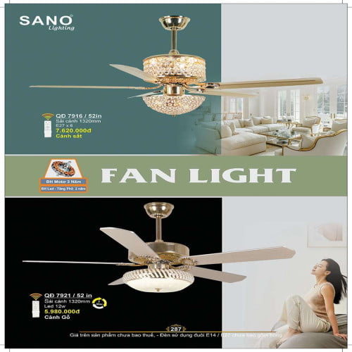 Quạt trần Sano Lighting QĐ 7916/52in, QĐ 7921/52in
