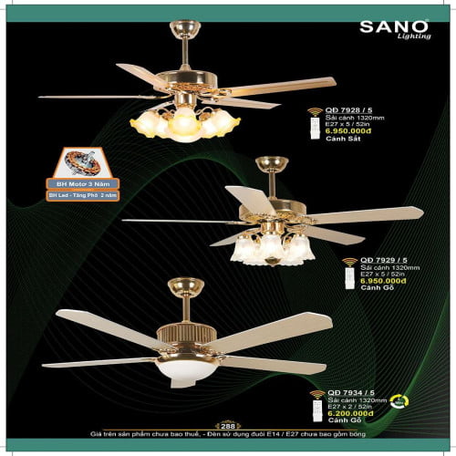 Quạt trần Sano Lighting QĐ 7928/5, QĐ 7929/5, QĐ 7934/5