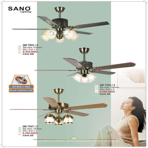 Quạt trần Sano Lighting QĐ 7922/5, QĐ 7923/3, QĐ 7927/3
