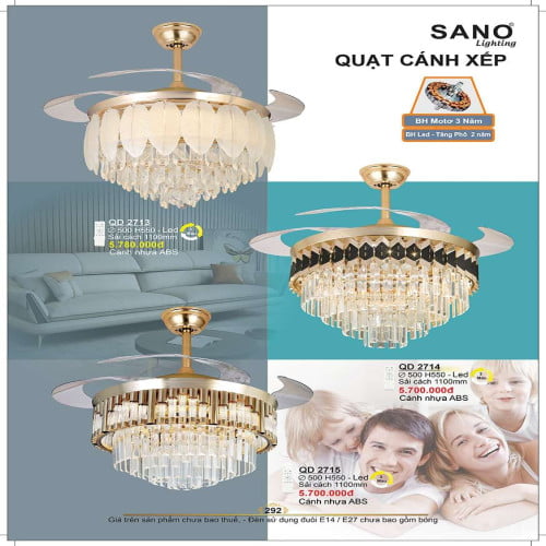 Quạt trần Sano Lighting QD 2713, QD 2714, QD 2715