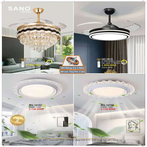 Quạt trần Sano Lighting QD 2716, QD 5615, MQ 10197, MQ 101981`