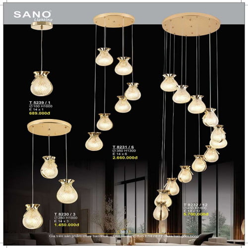 Đèn thả Sano Lighting T 8232/12, T 8231/6, T 8230/3, T 5239/1