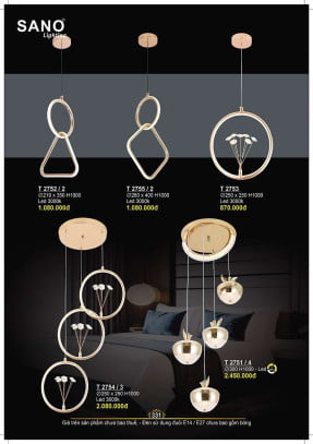 Đèn thả Sano Lighting T 2752/2, T 2755/2, T 2753, T 2754/3, T 2751/4