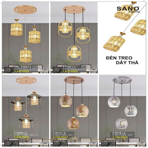Đèn thả Sano Lighting TPL 7796/3, T 7797/3, T 7799/3, T 5717/3, T 5718/3