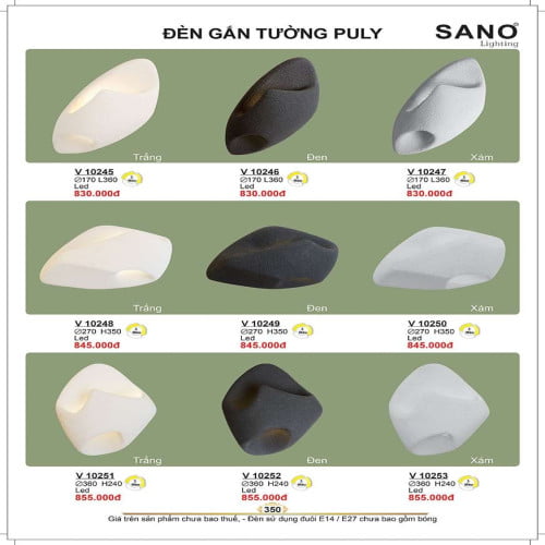 Đèn tường Sano Lighting V 10245, V 10246, V 10247, V 10248, V 10249, V 10250, V 10251, V 10252, V 10253