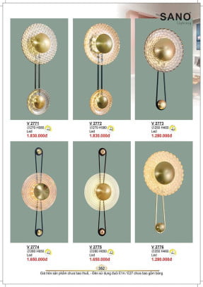 Đèn tường Sano Lighting V 2771, V 2772, V 2773, V 2774, V 2775, V 2776