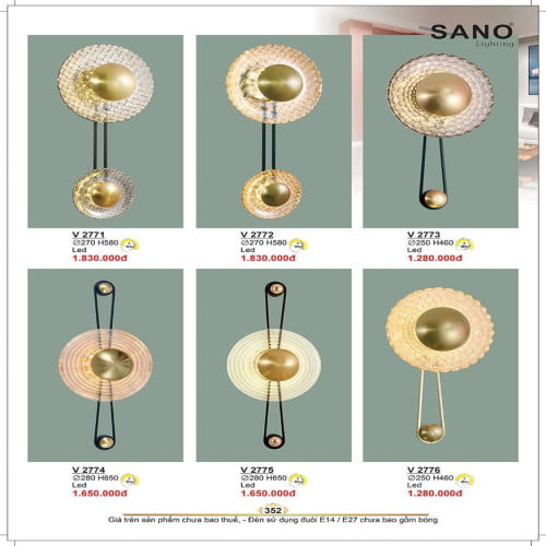 Đèn tường Sano Lighting V 2771, V 2772, V 2773, V 2774, V 2775, V 2776