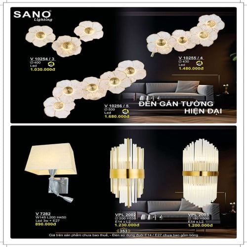 Đèn tường Sano Lighting V 10254/3, V 10255/4, V 10256/5, V 7282, VPL 2002, VPL 2003