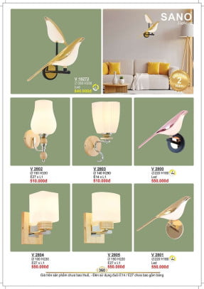 Đèn tường Sano Lighting V 10272, V 2802, V 2803, V 2800, V 2804, V 2805, V 2801