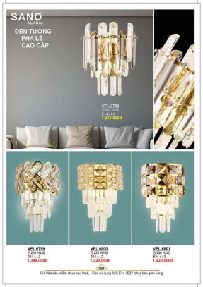 Đèn tường pha Lê Sano Lighting VPL 6798, VPL 6799, VPL 6800, VPL 6801