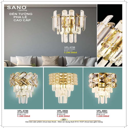 Đèn tường pha Lê Sano Lighting VPL 6798, VPL 6799, VPL 6800, VPL 6801