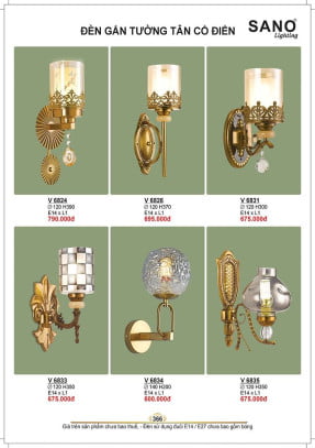 Đèn tường Sano Lighting V 6824, V 6826, V 6831, V 6833, V 6834, V 6835