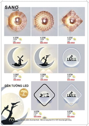 Đèn tường Sano Lighting V 2785, V 2786, V 2787, V 2807, V 2808, V 6794, V 6795, V 6796