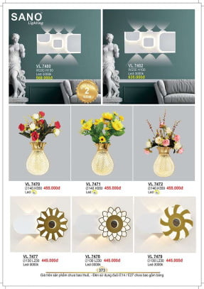 Đèn vách Sano Lighting VL 7470, VL 7471, VL 7472, VL 7477, VL 7478, VL 7479