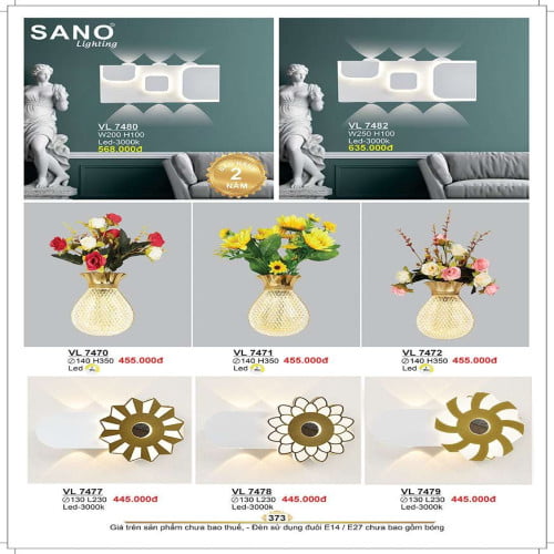 Đèn vách Sano Lighting VL 7470, VL 7471, VL 7472, VL 7477, VL 7478, VL 7479
