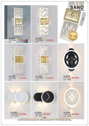 Đèn vách Sano Lighting VL 7473, VL 7474, VL 7475, VL 7476, VL 2812, VL 2813, VL 2814, VL 2815