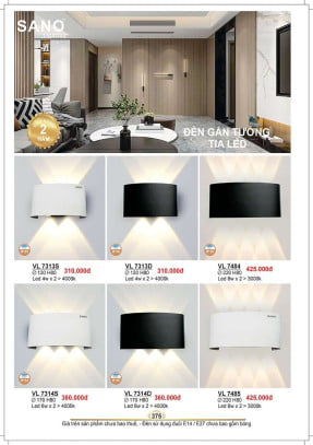 Đèn vách Sano Lighting VL 7313S, VL 7313D, VL 7484, VL 7314S, VL 7314D, VL 7485