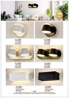 Đèn vách Sano Lighting VL 1239S, VL 1239Đ, VL 1241S, VL 1241Đ, VL 1243S, VL 1243Đ