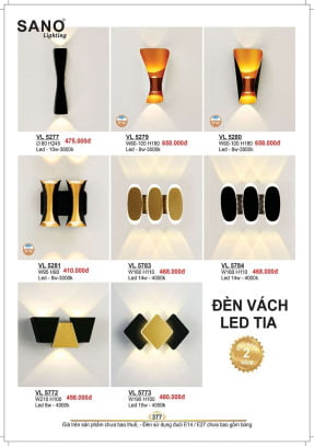 Đèn vách Sano Lighting VL 5277, VL 5279, VL 5280, VL 5281, VL 5783, VL 5784, VL 5772, VL 5773