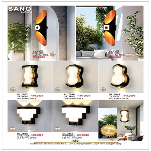 Đèn vách Sano Lighting VL 7957, VL 7958, VL 7947, VL 7948, VL 7949, VL 7944, VL 7945
