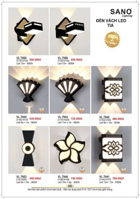 Đèn vách Sano Lighting VL 7955, VL 7956, VL 7942, VL 7943, VL 7940, VL 7953, VL 7946, VL 7941