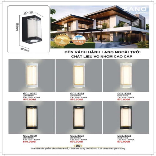 Đèn vách Sano Lighting GCL 8297, GCL 8298, GCL 8299, GCL 8300, GCL 8301, GCL 8302